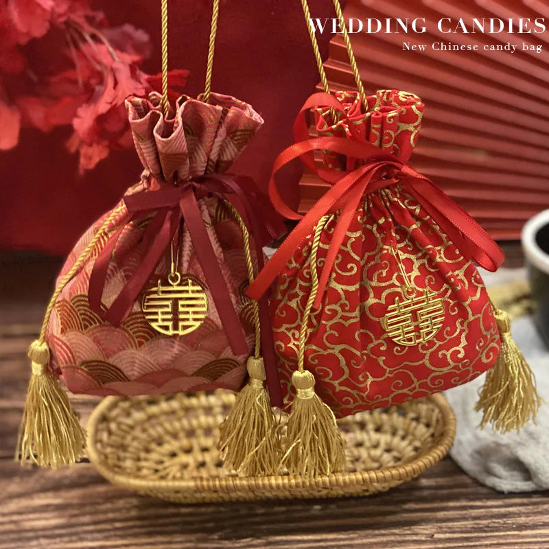 Embroidered Brocade Gifts Bags Wedding Party Favors Packing Jewelry Velvet Pouches Silk Bags