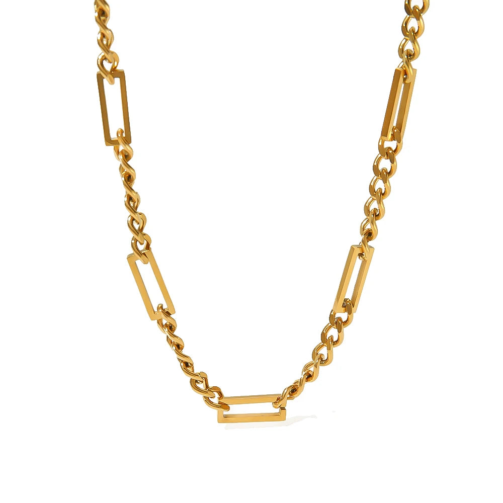 Europe and America Fashion Titanium Steel Square Chain Patchwork Necklace for Women Men Long Link Cable Chain