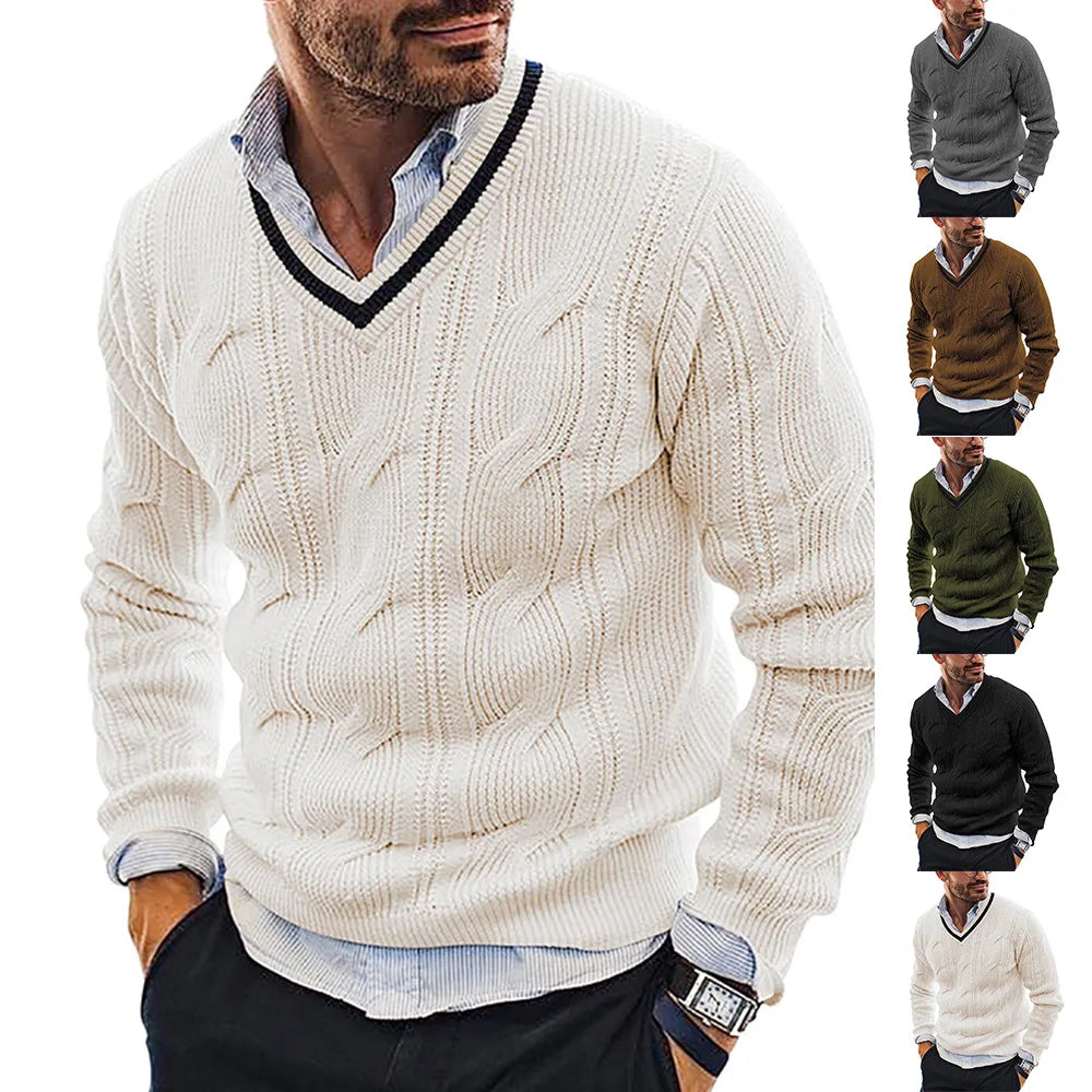 YiXin Knitted Sweaters Men Plain Color V Neck Sweater Men 2025 Winter Autumn New Style Pullover Sweaters for Men