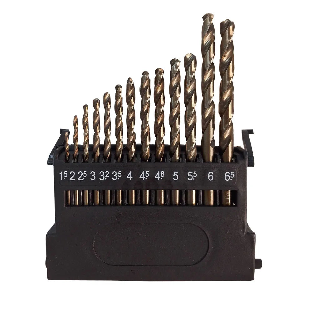 HUAZHICHUN Metric M42 8% Twist Titanium Nitride Cobalt Drill Bits Set for Stainless Steel and Hard Metal (1.5mm-6.5mm/13pcs)
