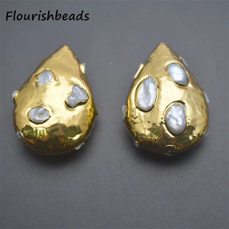 DIY Fashion Jewelry Bracelet Necklace Making Gold Plated Big Size Waterdrop Shape Natural Freshwater Pearl Loose Beads