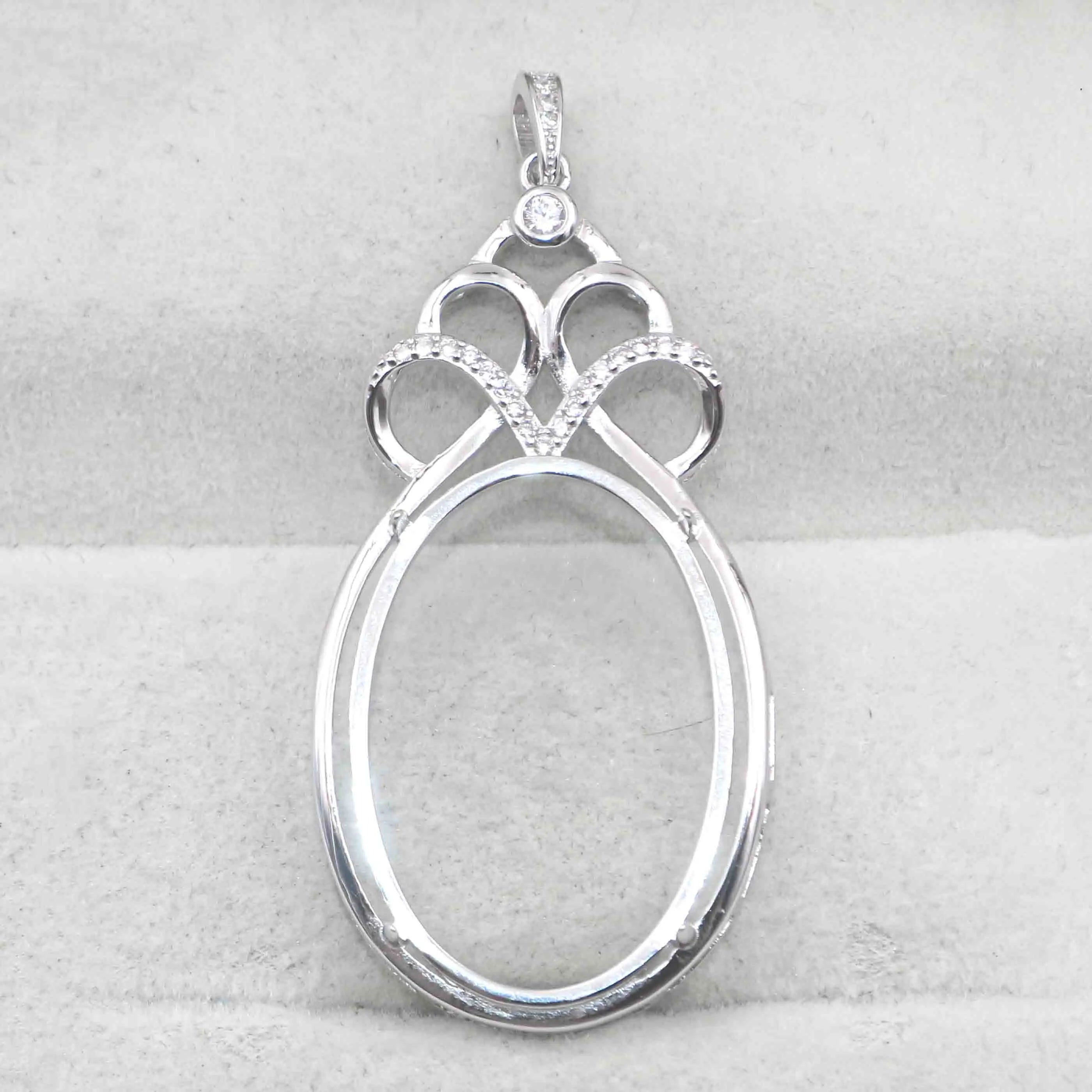 Sterling Silver 20*30mm Semi Mount Pendant Empty Frame Blank Support Setting S925 Base Holder Without Center Stone for DIY Inlay