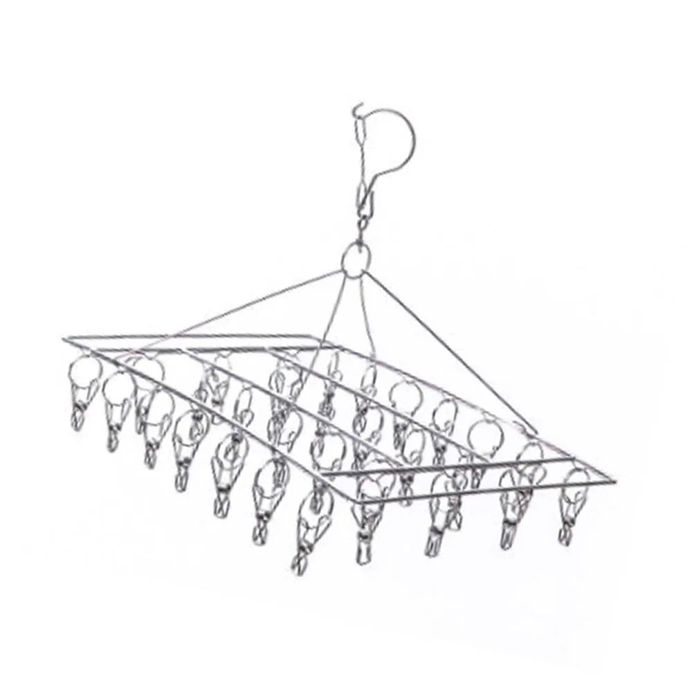 Hot Sales Stainless Steel Metal Square Shape Clothes and Socks Hanger Clips Folding Rack for Bathroom Use