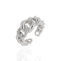 Twist Rope Chain Link  Interlock in S925 Sterling Silver Niche Personality Heavy Hollow Open Silver Ring