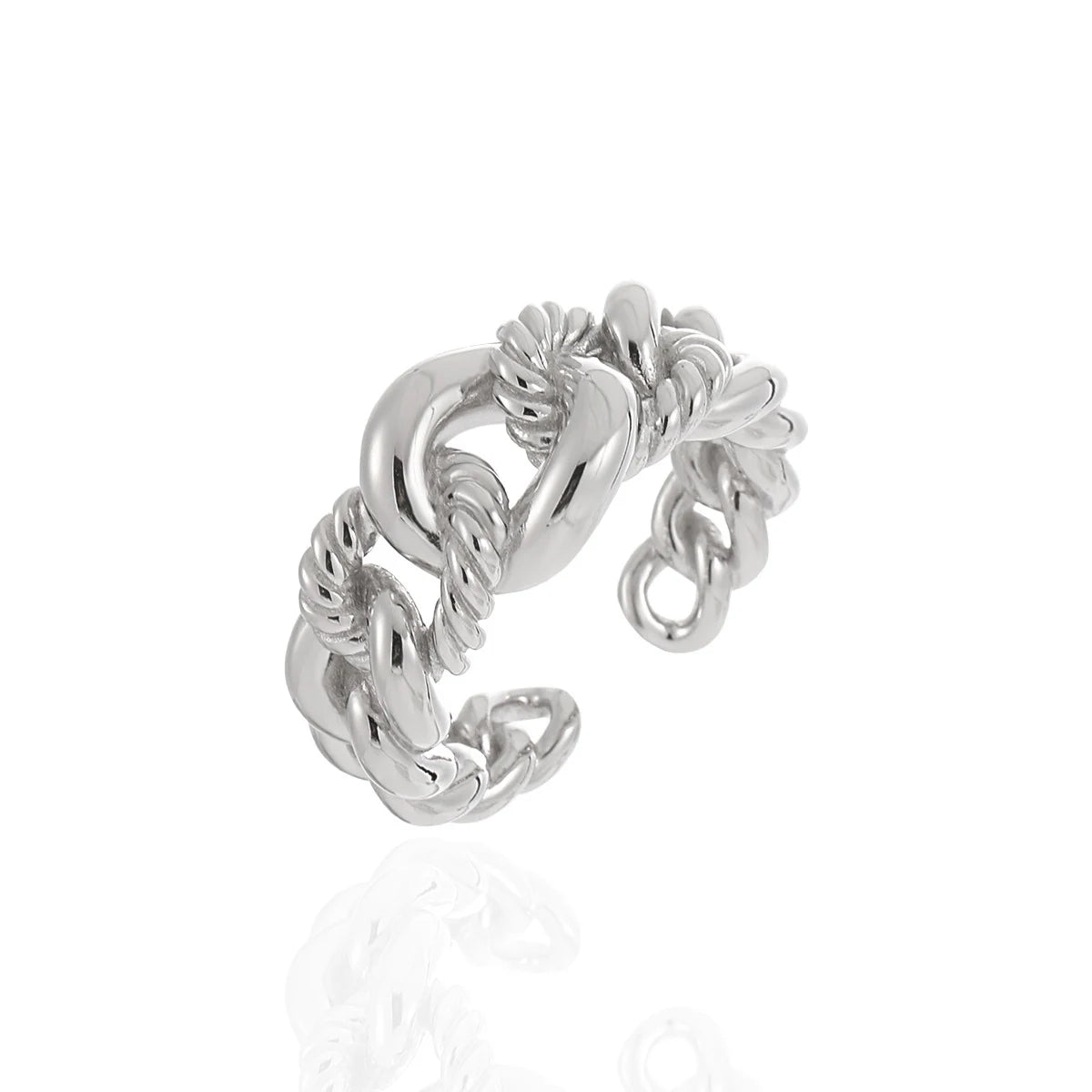 Twist Rope Chain Link  Interlock in S925 Sterling Silver Niche Personality Heavy Hollow Open Silver Ring