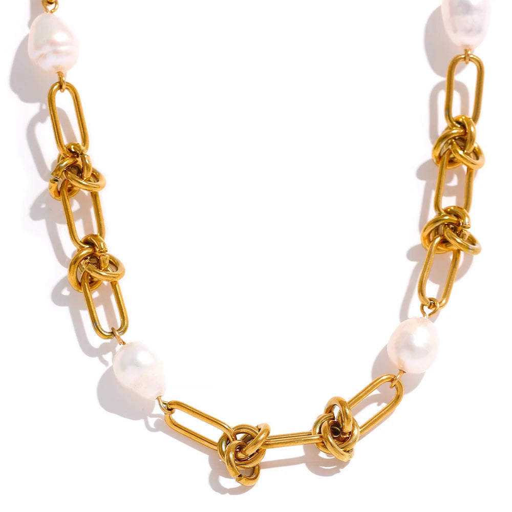 JINYOU 241 Fashion Trendy Natural Pearl Stainless Steel Chain Handmade Necklace Bracelet Stylish 18k Gold Plated Jewelry Set