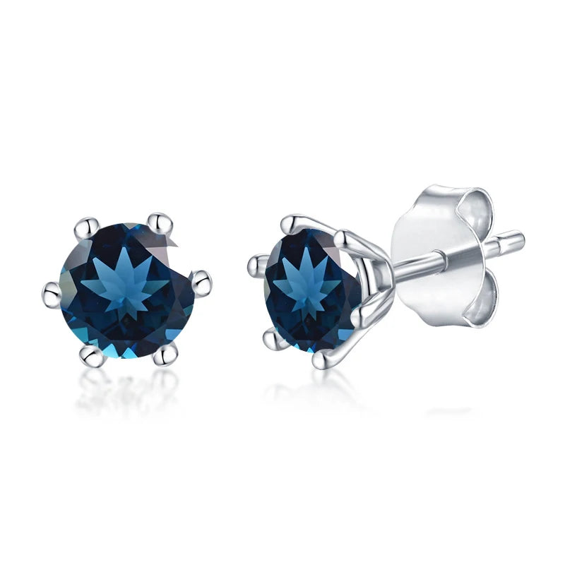 S03A Abiding Fine Jewelry Cheap Rhodium Plated Studs Natural London Blue Topaz Gemstone 925 Sterling Silver Stud Earrings