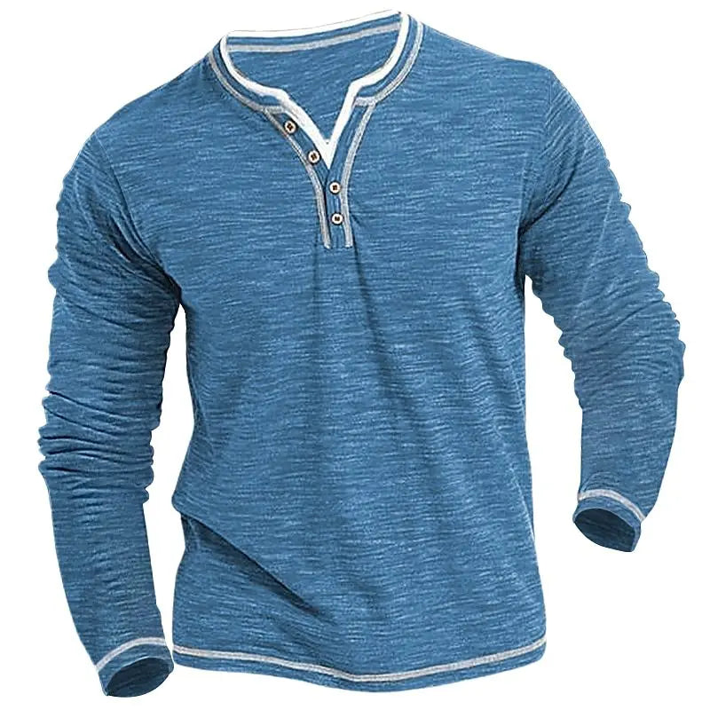 RNSHANGER Men's V-neck Long Sleeve Henley T-shirt Casual Blank Solid Breathable Soft Stretch Office Loose Fit