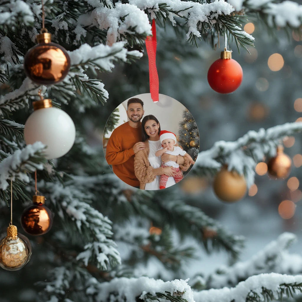 Wholesale White Metal Aluminum Christmas Ornament 3.5'' Custom Round Sublimation Indoor Use Merry Christmas