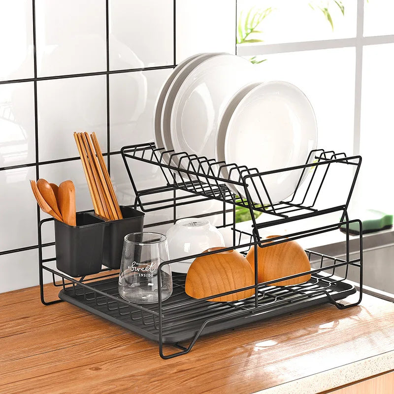 2 Tier Stainless Steel Over Sink Dish Drying Rack Plates Drainer Kitchen Storage Organizer Shelf  Drying Rack Storage Holders