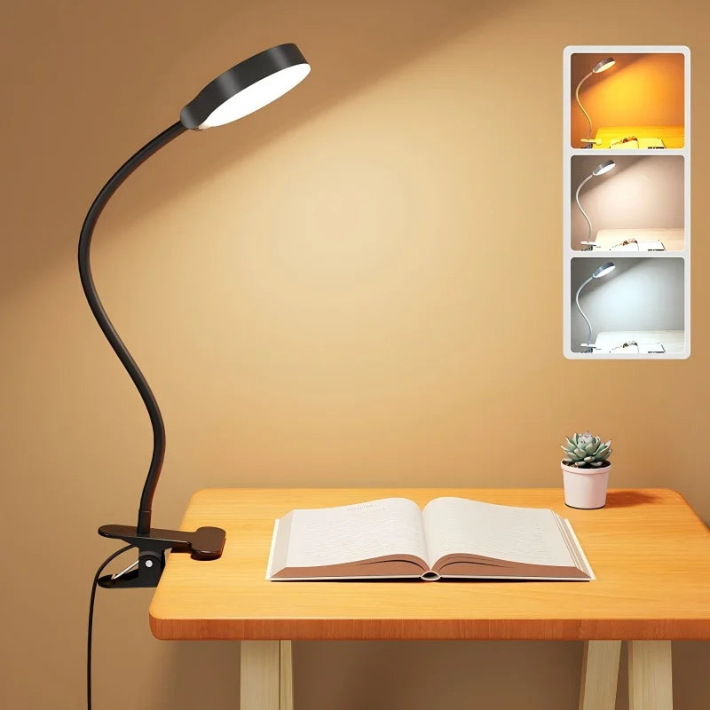 Patented Glocusent Quality Table Reading Light Bedside 3 Color Temperature Adjustable Led Clip Read Light Bed for Learning