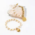 Fenny 18K PVD Gold Plated Irregular Pearl Heart Mixed Chain Bracelet Trendy for Women Stainless Steel Jewelry Wholesale