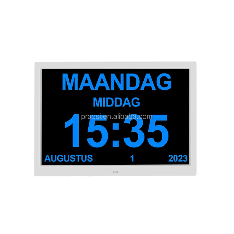 Pros Digital Calendar Day Clock Medication Alarm Clocks 15" Display Screen Non-Abbreviations Month Dementia Clock Alzheimer's