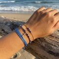 Summer Beach Jewelry Set Women Handmade Blue Wax Cord Gold Plated Cross Charm Lapis Lazuli Natural Stone Bracelet Bangle Gift