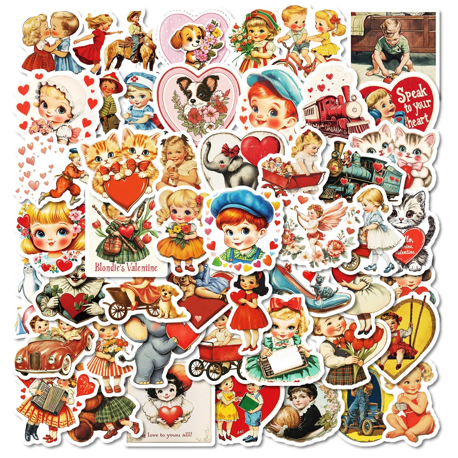 50Pcs Retro American Baby Kids Graffiti Stickers for Luggage Laptop Children Doll Picture Books Sticker