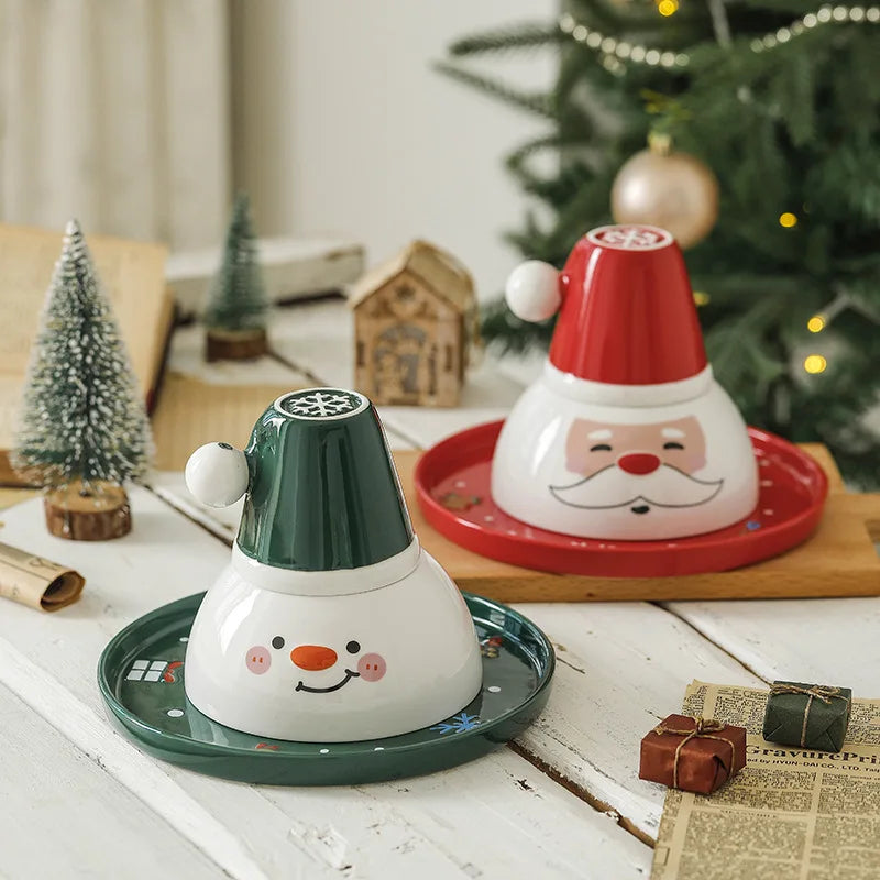 New Creative Ceramic Dinnerware Set Porcelain Snack Dish Soup Bowl and Rice Mug for Home Use Christmas Tableware