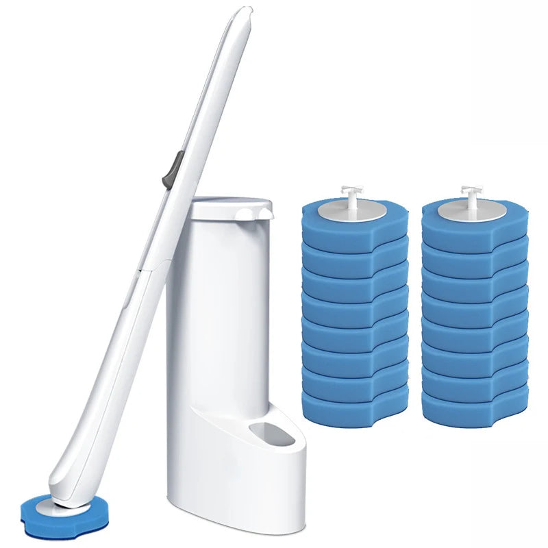 Multi-Purpose Bathroom Cleaning System Long Handle Disposable Toilet Bowl Brush Cleaner Set with Disposable Sponge Refills