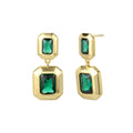 Fashion Jewelry 925 Sterling Silver square Emerald Green Zircon Drop Pendant Gold Plated Stud Earrings Jewelry for Women
