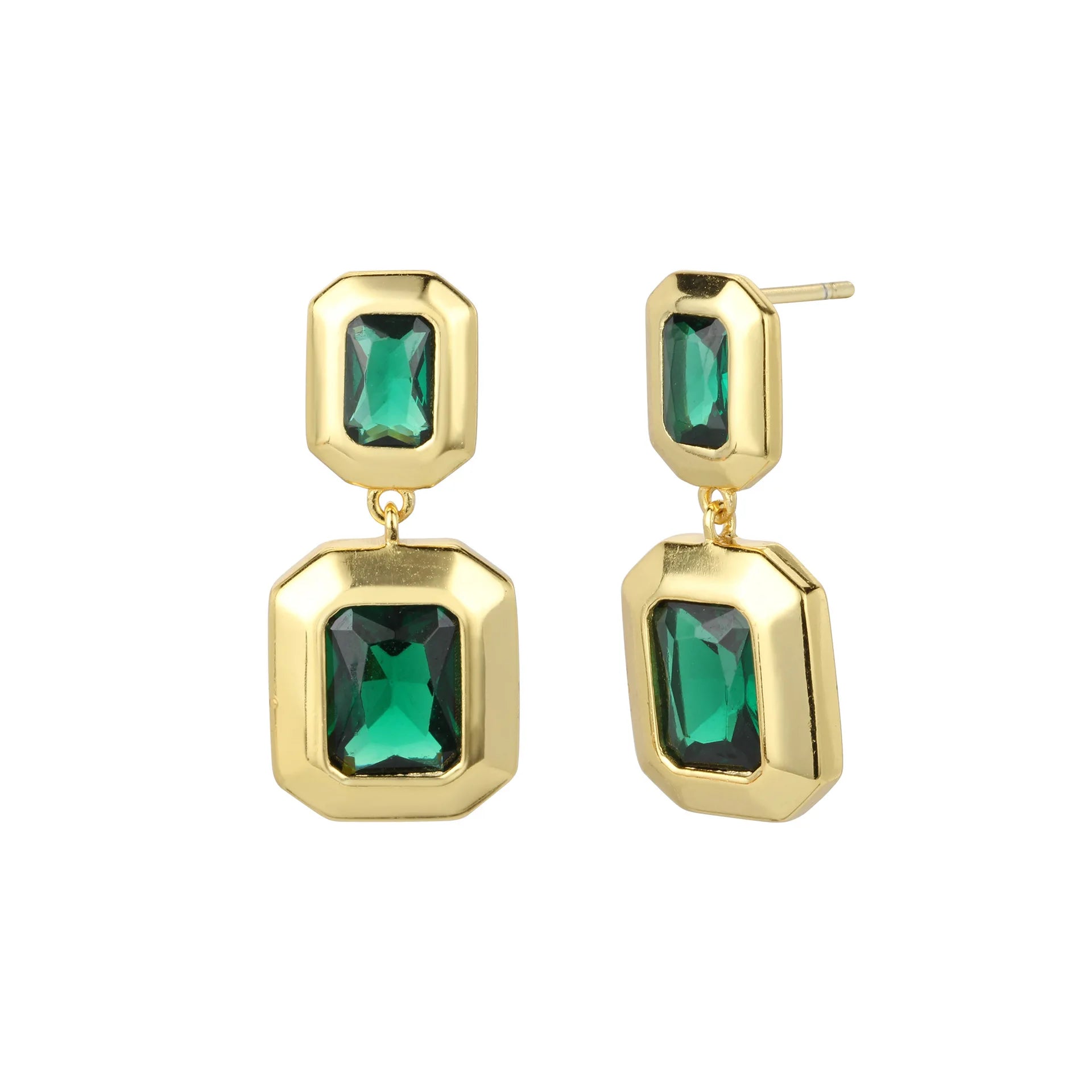 Fashion Jewelry 925 Sterling Silver square Emerald Green Zircon Drop Pendant Gold Plated Stud Earrings Jewelry for Women