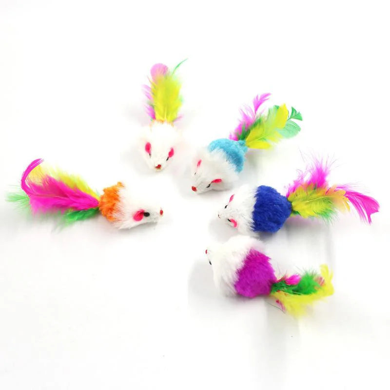Custom Cat Toy False Mouse Pet Cat Toys Mini Funny Playing with Colorful Feather Plush Mini Mouse Toys