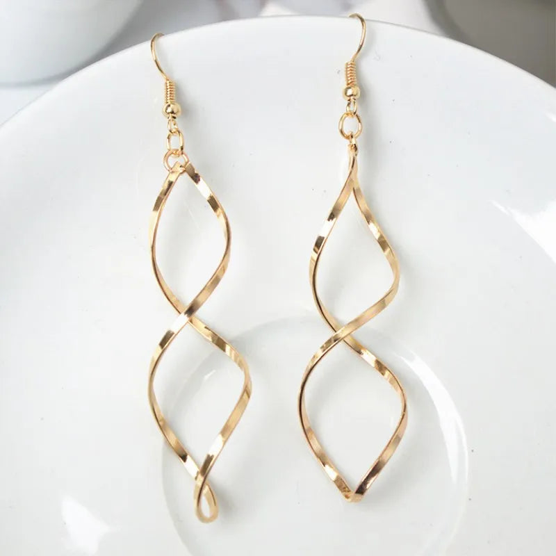 Fashion Simple Spiral Drop Earrings for Women Long Curved Wave Dangle Earrings Statement Wedding Party Jewelry Wholesale