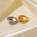 High Polish 18K Gold Plated Zircon Open Rings Non Tarnish Stainless Steel Waterdrop Cubic Zirconia Gemstone Rings Anillos