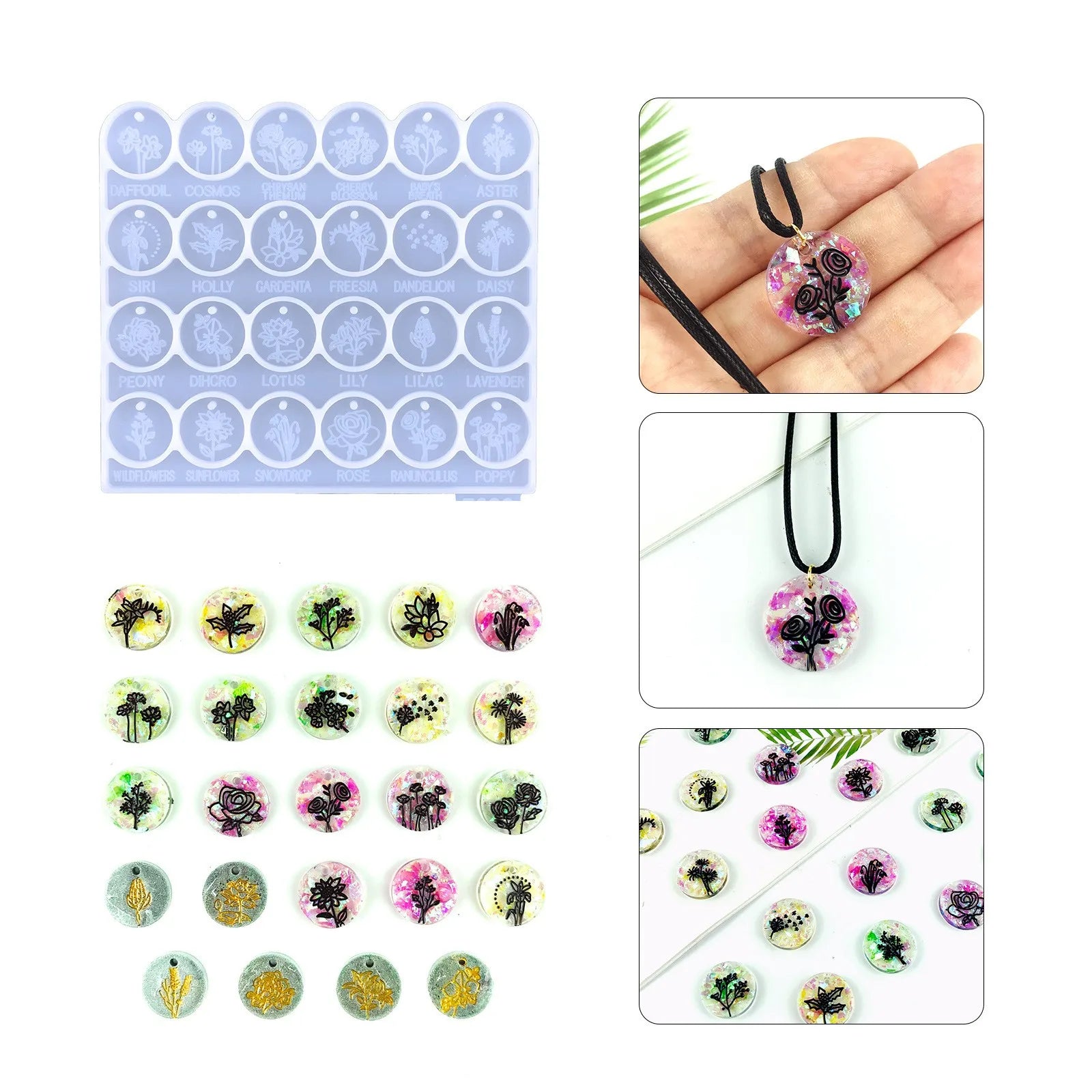 Round Flower Pendant Ear Pendant Decorative Key Pendant Silicone Mold Used for DIY Handmade