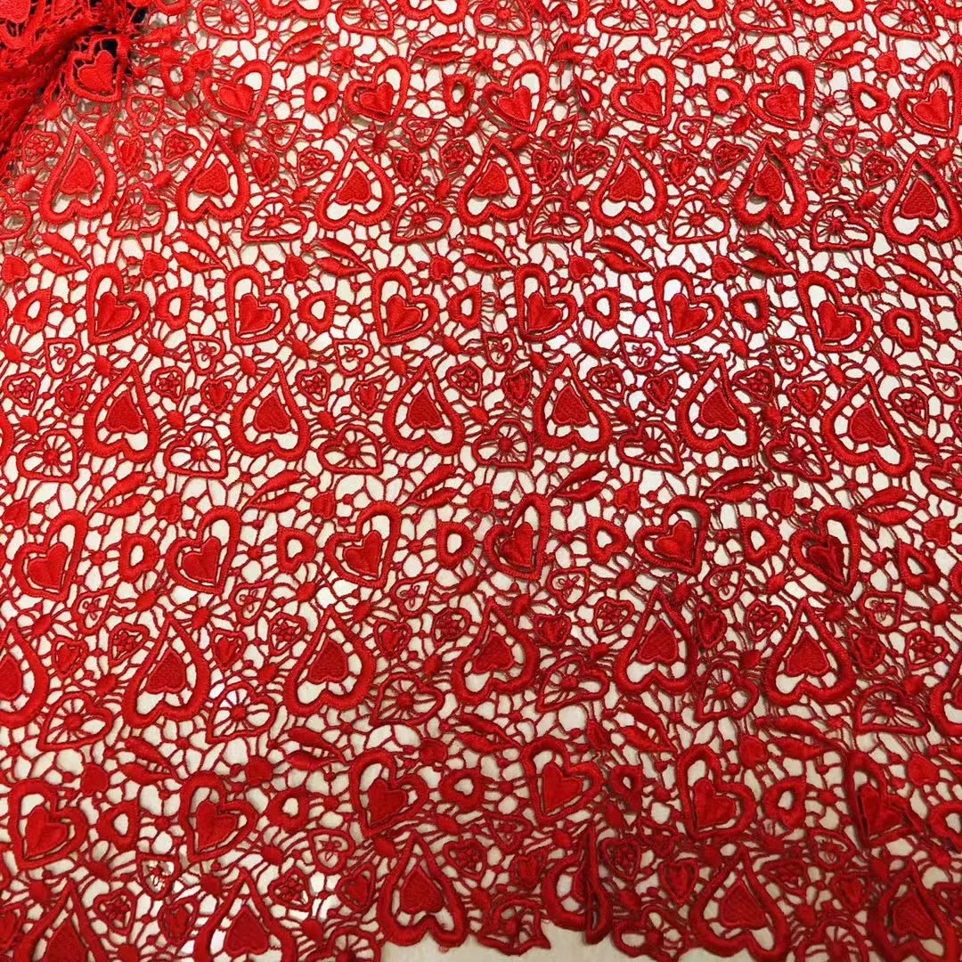Red Heavy Floral Guipoure Fabric for Dubai Fashion Lace Fabric