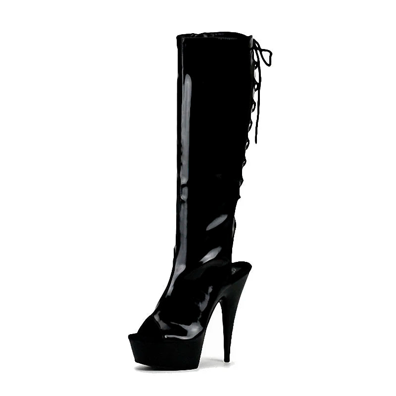 15 cm Black Platform Stiletto 6-inch Model Show Stripper Girl Stiletto Black High Boots Strip Pole Dance