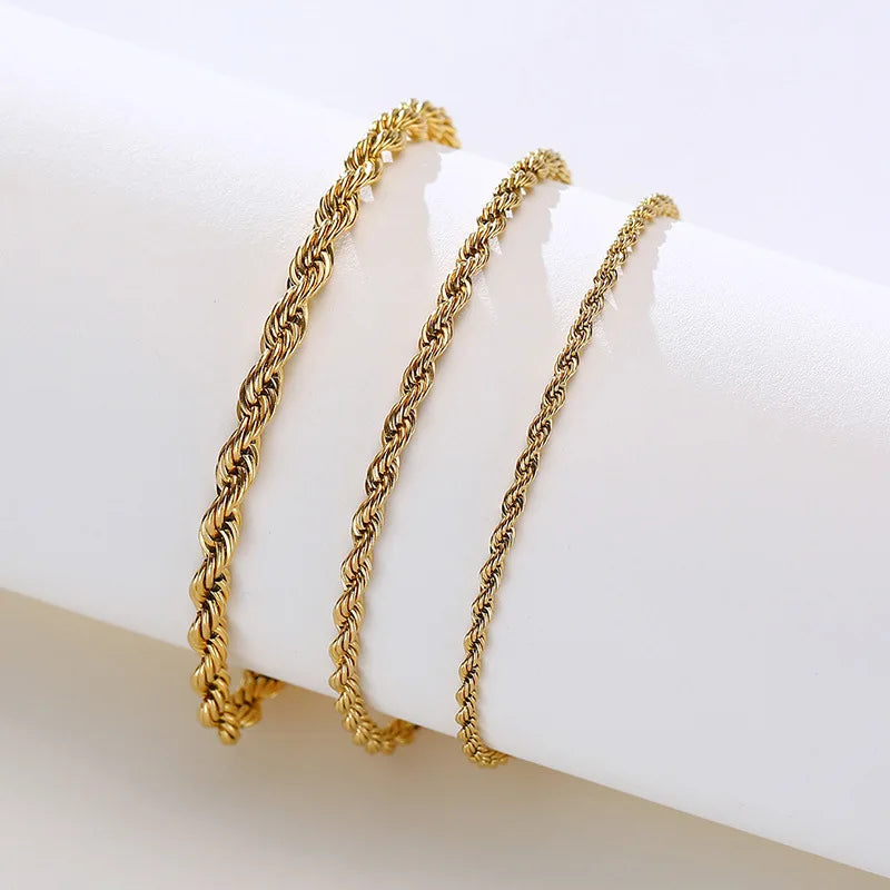Fenny 18K PVD Plated Wholesale No Fade Thickness 2/3/4/5/8MM Reteo Rope Twisted Chain Stainless Steel Bracelet for Women