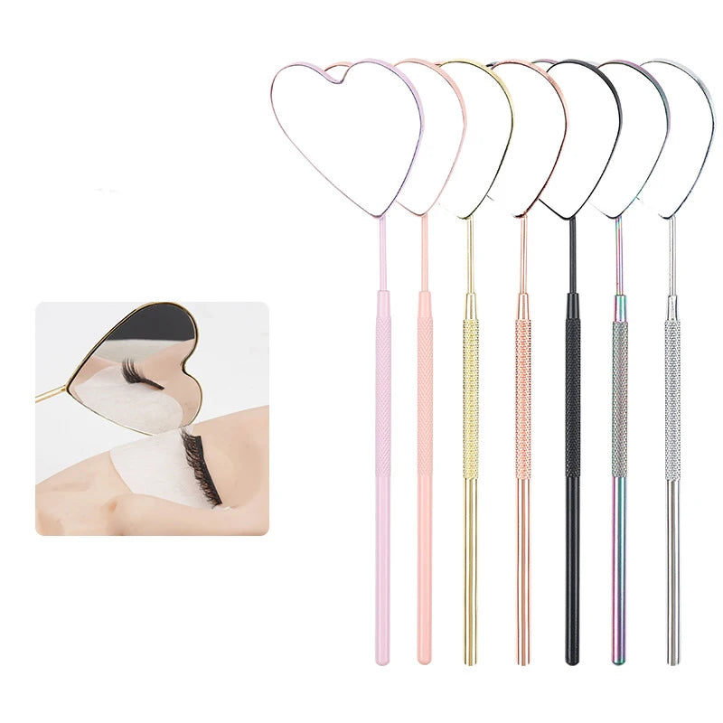 Custom Logo Heart-Shaped Long Handle Mirror for Checking False Eyelash Extensions Beauty Makeup Tool