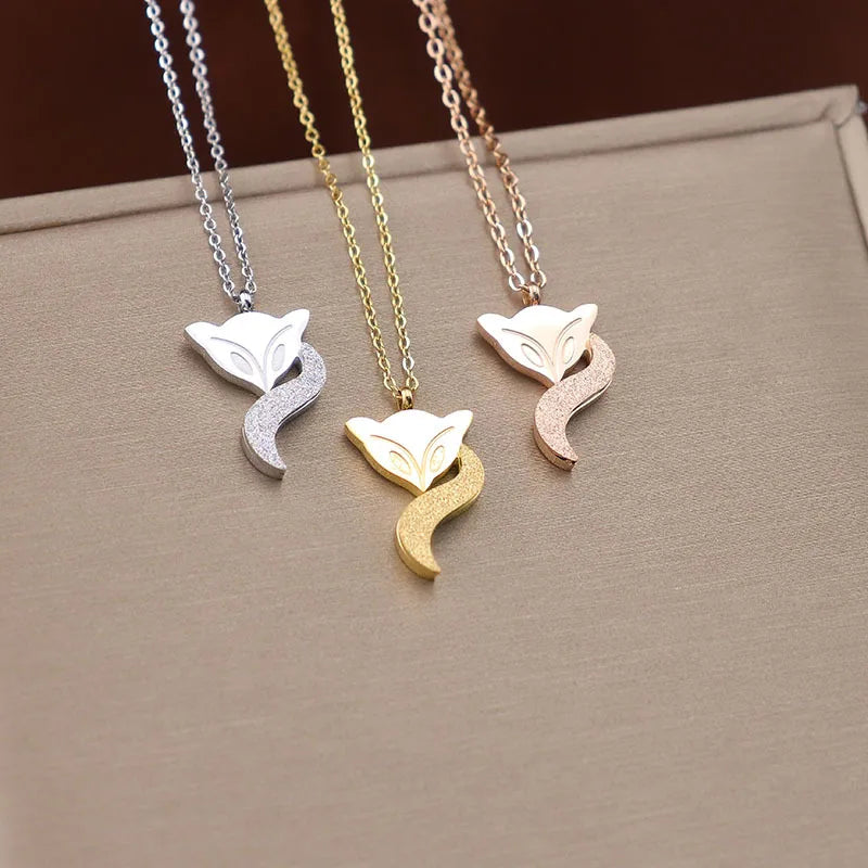 Souvenir  Animal Stainless Steel Gold Plated FOX Pendant Jewelry Necklace