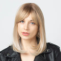 Straight Ombre Brown Golden Blonde Synthetic Wig with Bangs for Women Medium Length Bob Hairstyle Heat Resistant Imported Hair