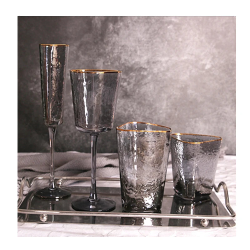 New Arrival Triangular Shape Glass Set Crystal Clear Wine & for Champagne Tumbler Collection in Grey Small MOQ Elegant Goblets MegaBDM