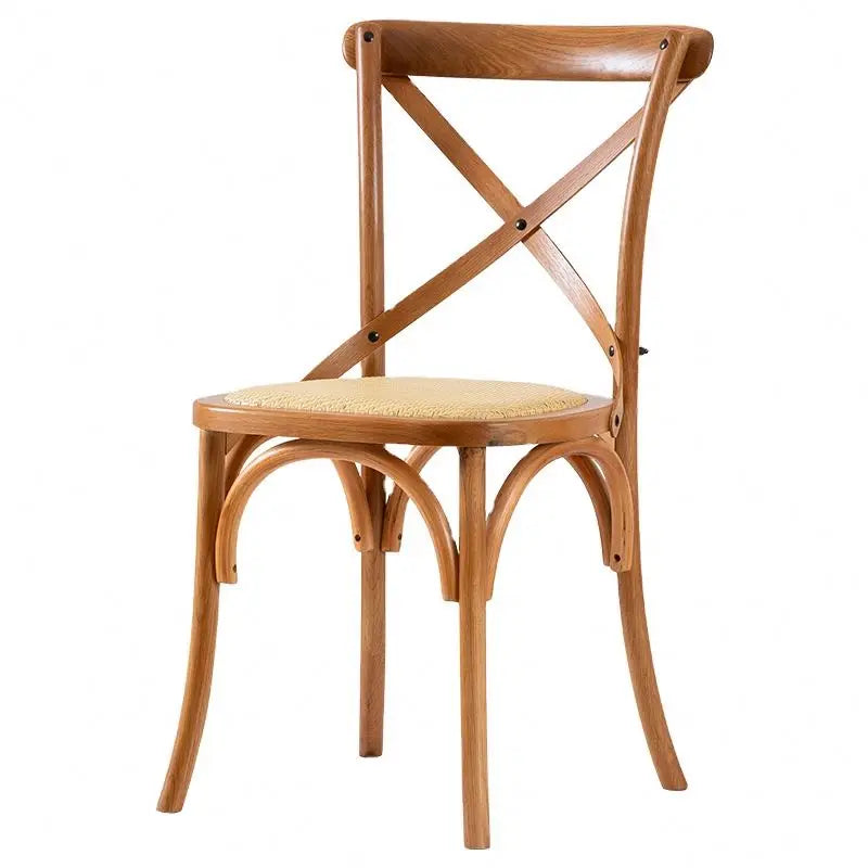 Nordic Modern Solid Dining Chair Antique Oak Armless Cross Back for Banquet Hotel Furniture for Wedding Living Room Apartment