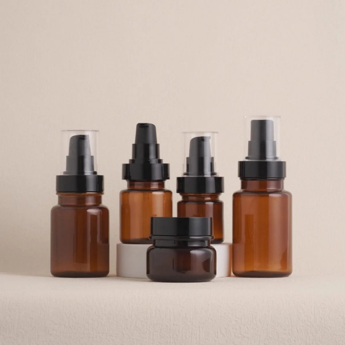 Hot Sale 30ml 60ml Amber PET Plastic Pump Bottles Spray and Lotion Cream Jar for Cosmetic Packaging for Shampoo