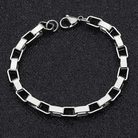 Wholesale Titanium Steel Long Box Chain Bracelet Mens Silver Jewelry Custom Logo 5mm Waterproof Box Chain Link Bracelet for Men