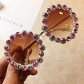 Women Wholesale Uv Resistant Round Vintage Big Frame Modern New Trend Rhinestone Flower Sunglasses