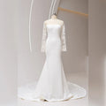Elegant Illusion Scoop Neckline Lace Appliques Mermaid Wedding Dress Long Sleeves Satin Bride Gowns Rl020