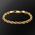 6mm Twisted Rope Bracelet Hip Hop Jewelry 316L Stainless Steel 18K PVD Gold Plated Women's Thick Rope Chain Bracelet for Men