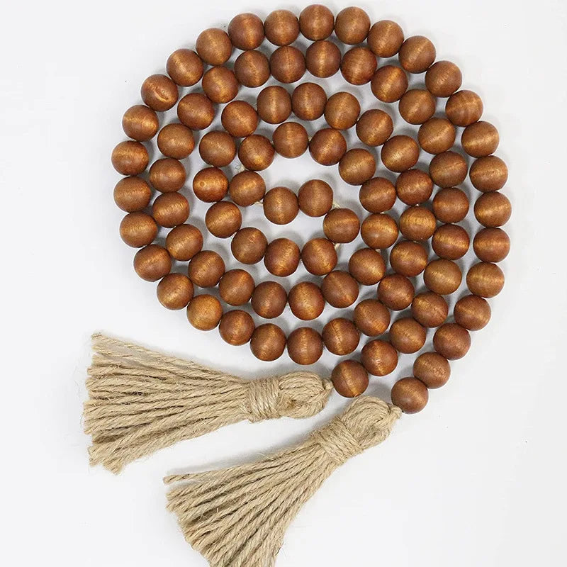 150cm Rustic Country Decor Wood Farmhouse Wall Hanging Wooden Beads Garland for Christmas Vase Decoration