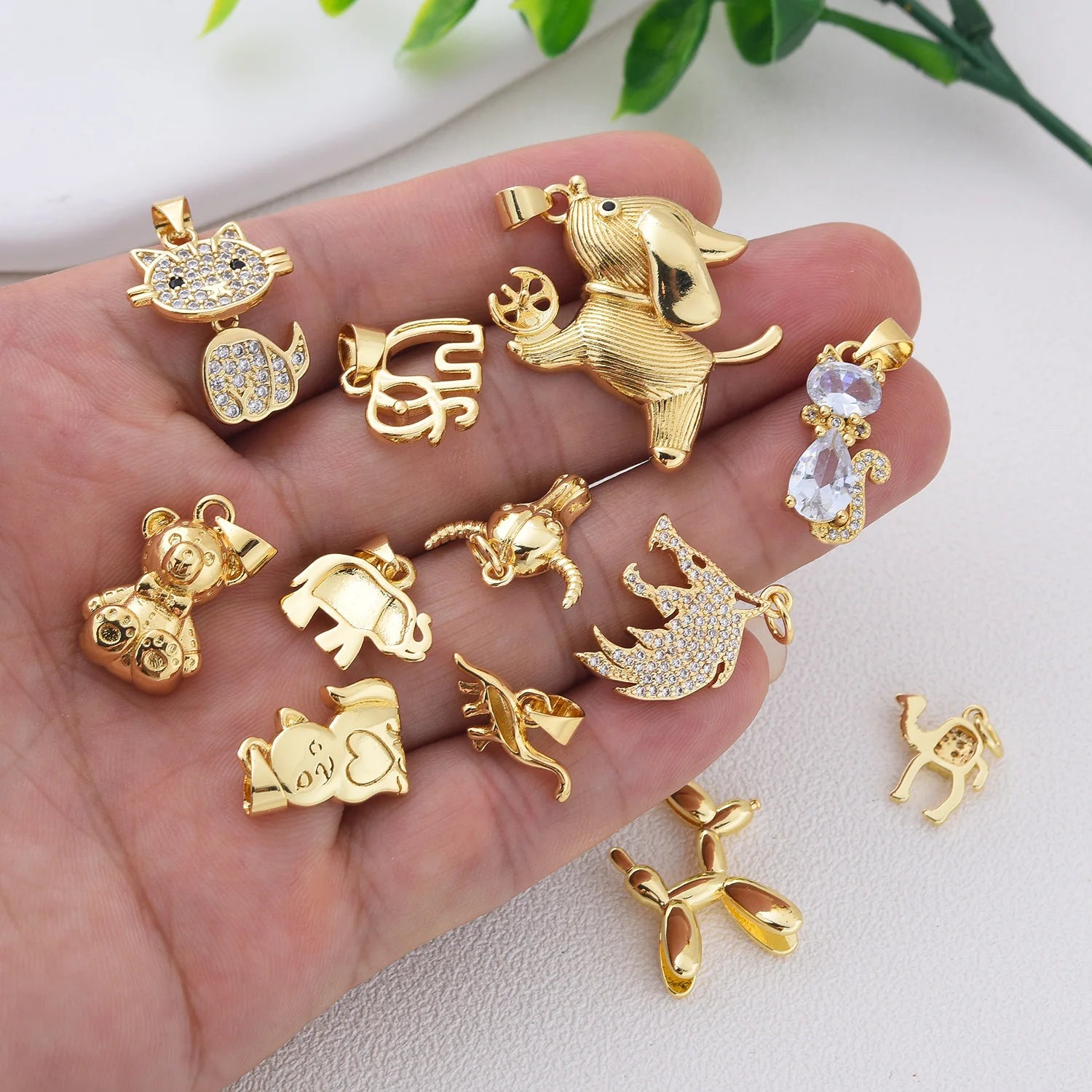 18K Gold Plated Puppy Pendant Cute Pet Cartoon Doll Dog Charms Cat Bear Elephant Fox Pendant Personality Pendant DIY Jewelry