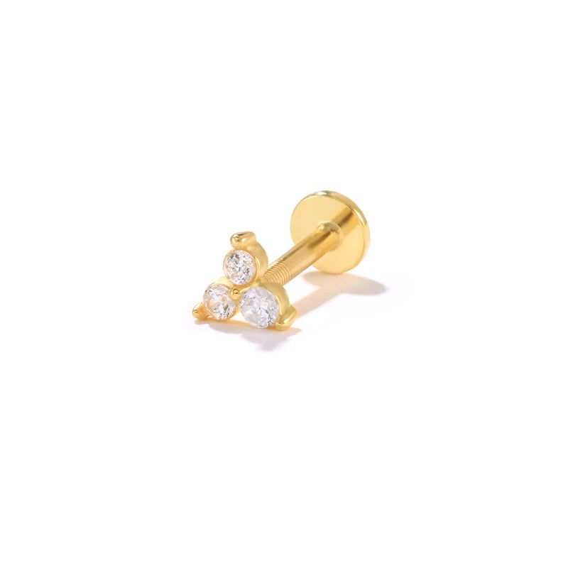ROXI High Quality Trendy Flat Screw Back Cartilage Zircon Earring Silver Stud Earring Ear Piercing