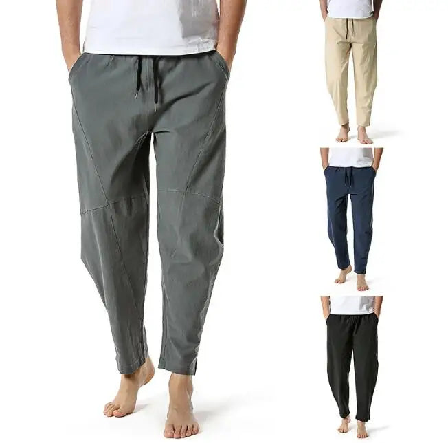 Men's Linen Cotton Loose Casual Lightweight Elastic Waist Pants Yoga Pant Breathable Home Pants