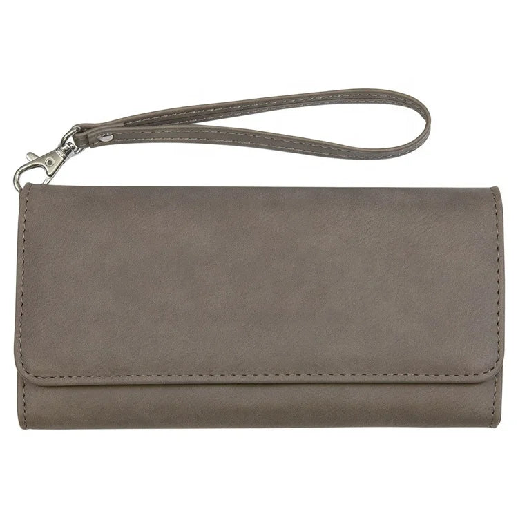 Large Capacity Custom Engraved Logo Ladies Long Wallet Women RFID Wallet Laserable Leatherette Women Wallet With Wrist Strap