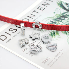 10mm Heart Bows Flowers Crown Dog Charms with Stone for Pet Dog Collar