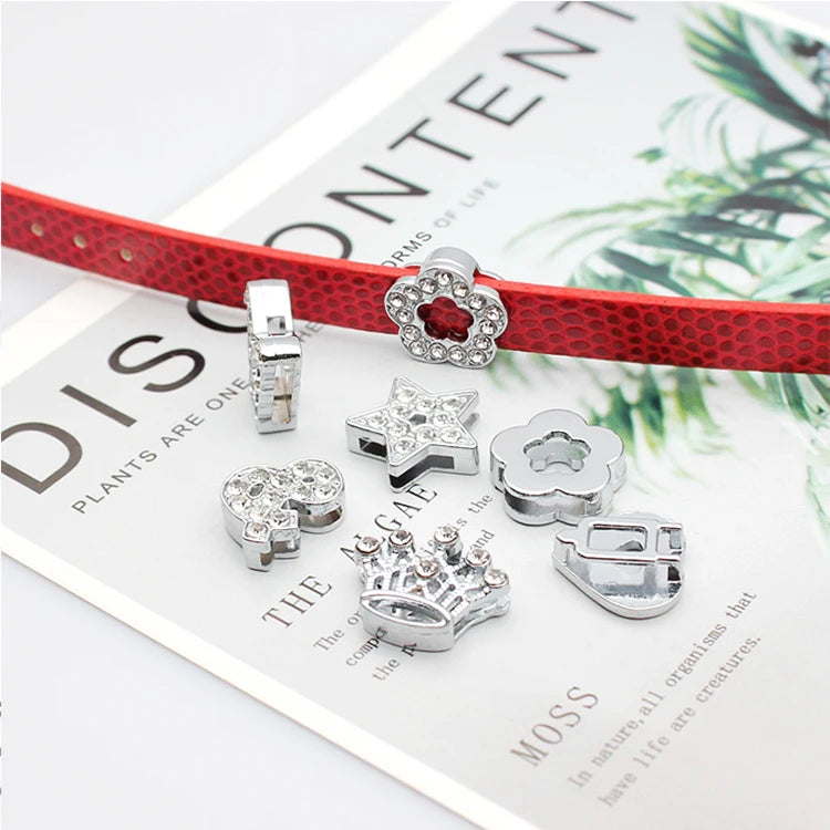 10mm Heart Bows Flowers Crown Dog Charms with Stone for Pet Dog Collar