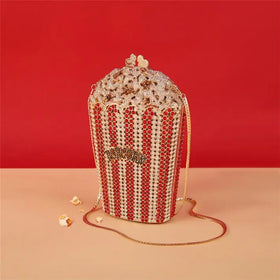 LEB1112 Luxury Candy Pattern Popcorn Clutch Purse with Rhinestones & Crystal Evening Bags for Women Prom Wedding Party