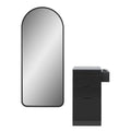 Wall Mirror Station Wooden Barber Station Salon Trolley Cart for Hairdressing