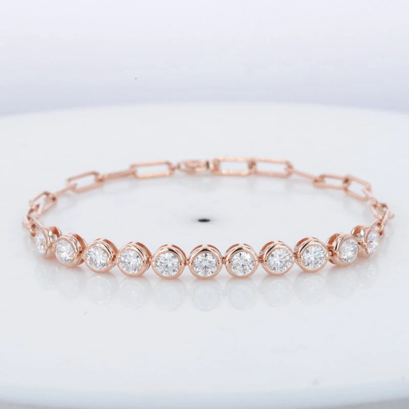 Starsgem Custom Round Brilliant Cut 3.5mm 10k 14k  Gold Moissanite Lab Grown Diamond Moissanite Bracelet Chain Women